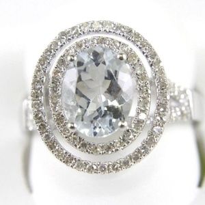 Oval Aquamarine & Diamond Ladys Ring 14K WG 2.32Ct